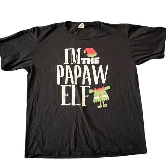 841-Black cotton Christmas t-shirt with "I'm the Papaw Elf" design #HolidayVibes - Picture 1 of 5